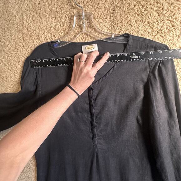 Vtg‎ Talbots Irish Linen Shirt Top Womens L Black Henley Kimono Sleeve Longline - Picture 14 of 16